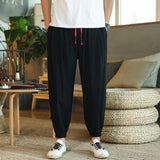 Streetwear Men Harem Pants Korean Style Casual Cotton Linen Trouser Man Jogger Pants 2021 New Baggy Pants Men