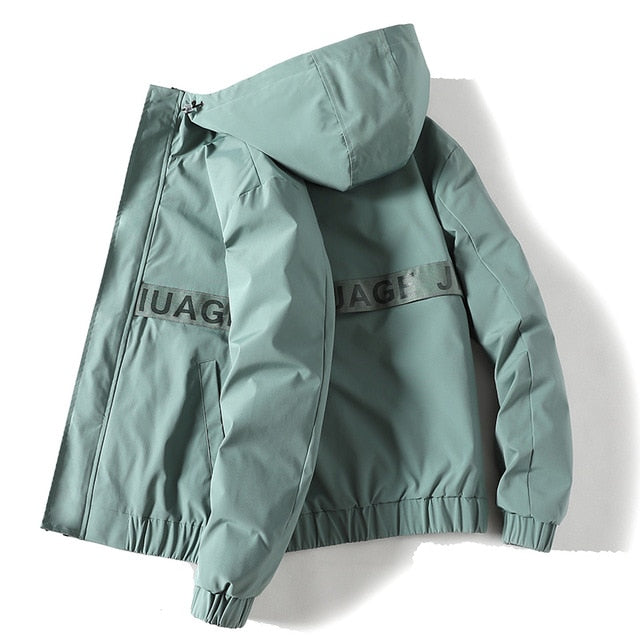 Spring Men's Jacket Autumn Casual Zipper Coat Fashion Solid Color Printing Hooded Jackets Sports Hip Hop Streetwear