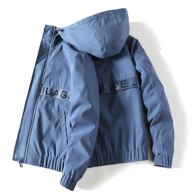 Spring Men's Jacket Autumn Casual Zipper Coat Fashion Solid Color Printing Hooded Jackets Sports Hip Hop Streetwear