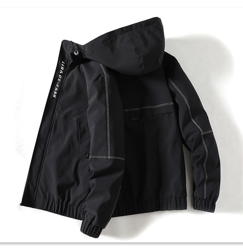 Spring Men's Jacket Autumn Casual Zipper Coat Fashion Solid Color Printing Hooded Jackets Sports Hip Hop Streetwear
