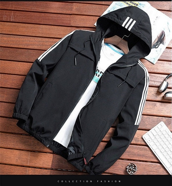 New Mens Bomber Jacket Casual Hooded Spring Autumn Hip Hop Harajuku Streetwear Male Zipper Jacket Coat