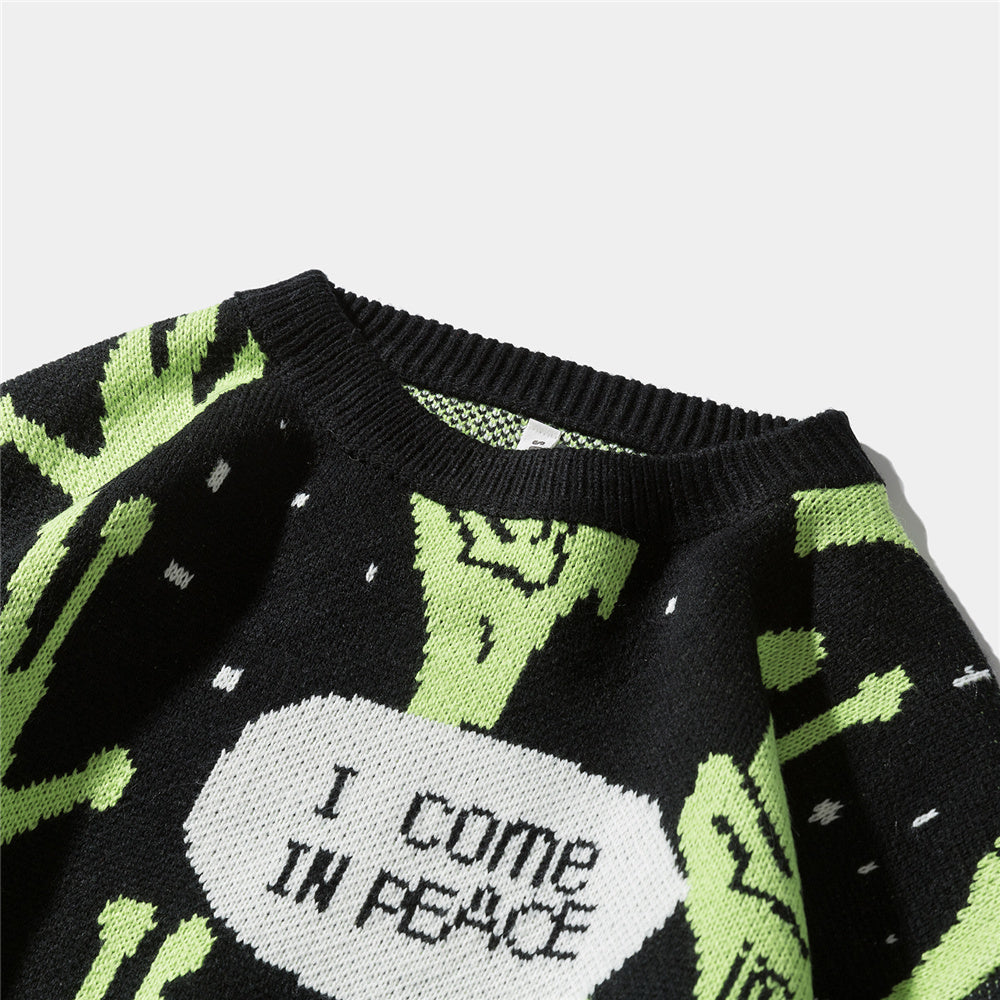 Sweater Men Jumpers Knitted Harajuku Alien Hip Hop Streetwear Men Knitwear Clothing Pullover Oversize Sweaters