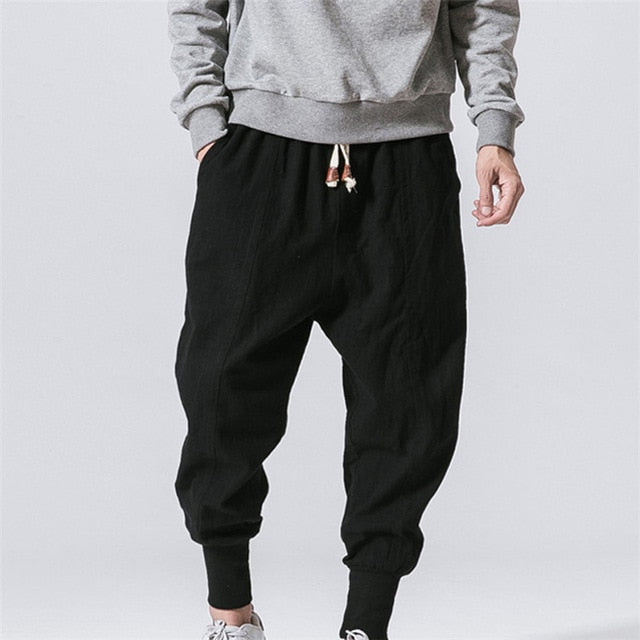 New Men‘s Summer Linen Harem Solid Pants Jogger Casual Loose Male Long Small Foot Pants Fashion Style Trousers
