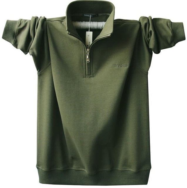 2021 Mens Long Sleeve Poloshirt Brand High Quality Plus Size Stand Collar Cotton Shirts Men Zipper Camisa Polos