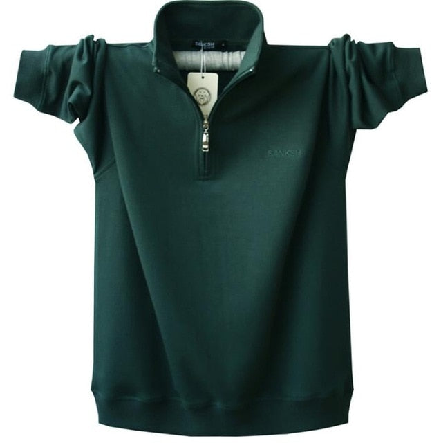 2021 Mens Long Sleeve Poloshirt Brand High Quality Plus Size Stand Collar Cotton Shirts Men Zipper Camisa Polos
