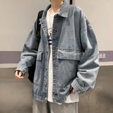 Autumn Casual Blue Denim Jacket Men's Fashion Retro Pocket Tooling Denim Jackets Mens Streetwear Loose Hip-hop Bomber Jacket Men
