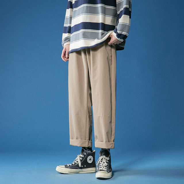 2021 Men's Casual Pants Cargo Straight Loose Pants Solid Color Trousers Streetwear Baggy Sweatpants
