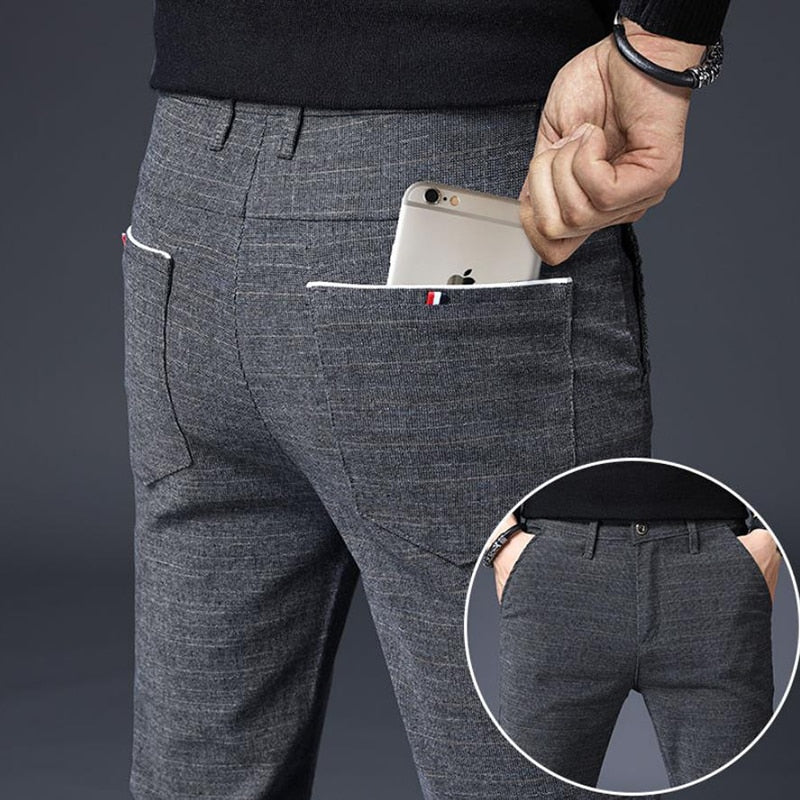2021 Men's Stripe Casual Pants Mens Four Seasons High Quality Business Trousers Men's Straight Harem Pants
