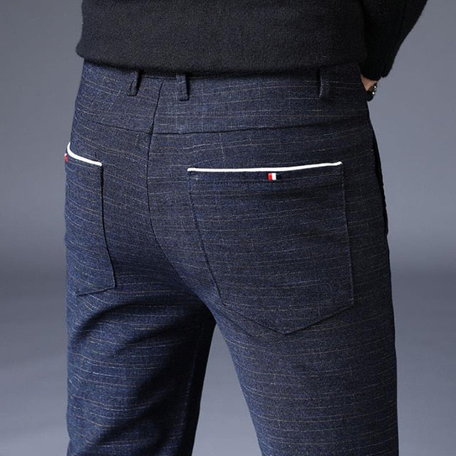 2021 Men's Stripe Casual Pants Mens Four Seasons High Quality Business Trousers Men's Straight Harem Pants