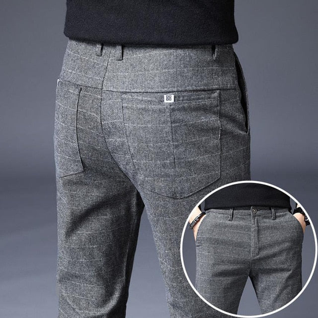 2021 Men's Stripe Casual Pants Mens Four Seasons High Quality Business Trousers Men's Straight Harem Pants