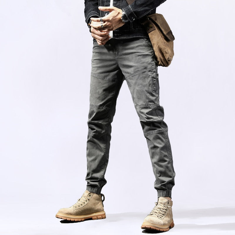 Military Tactical Cargo Pants Men Fashion Korean Streetwear Casual Stretch Cotton Slim Trousers