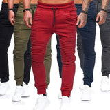 Men's Sports Running Pants Joggers Fashion Men Solid Color Drawstring Elastic Waist Sport Pleated Pants Trousers