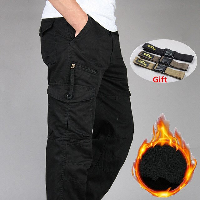 Winter Thick Warm Cargo Pants Men Double Layer Cotton Fleece Overalls Loose Trousers Multi Pockets Baggy Military Tactical Pants