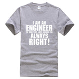 I AM AN ENGINEER Printed Letter Summer 2021 T-shirts Short Sleeve Cotton Harajuku Jersey