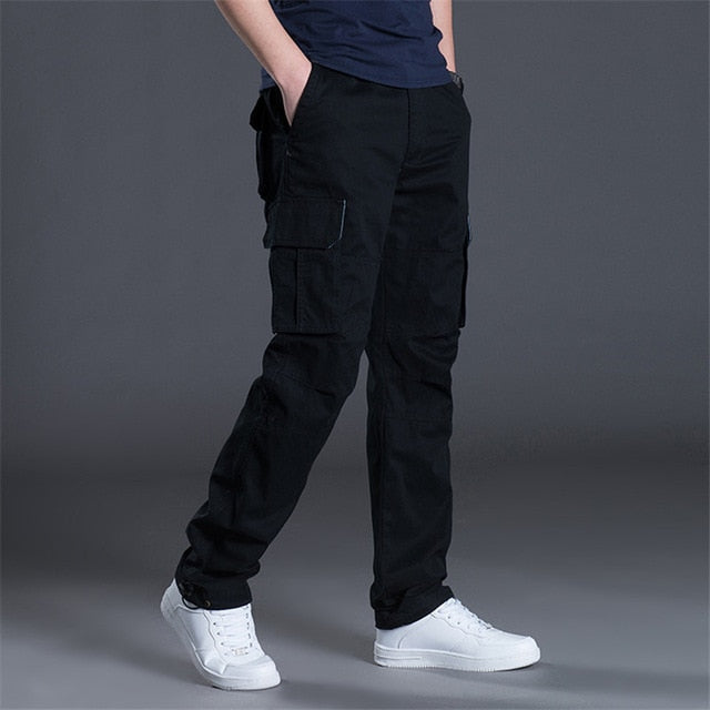 Side Pocket Cargo Pants Men Casual Black Military Army Zipper Tacital Pants Men Overalls 2019 Autumn Plus Size XXXL