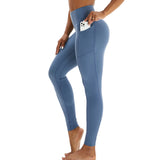 Workout Leggings for Women with Pockets Gray Blue