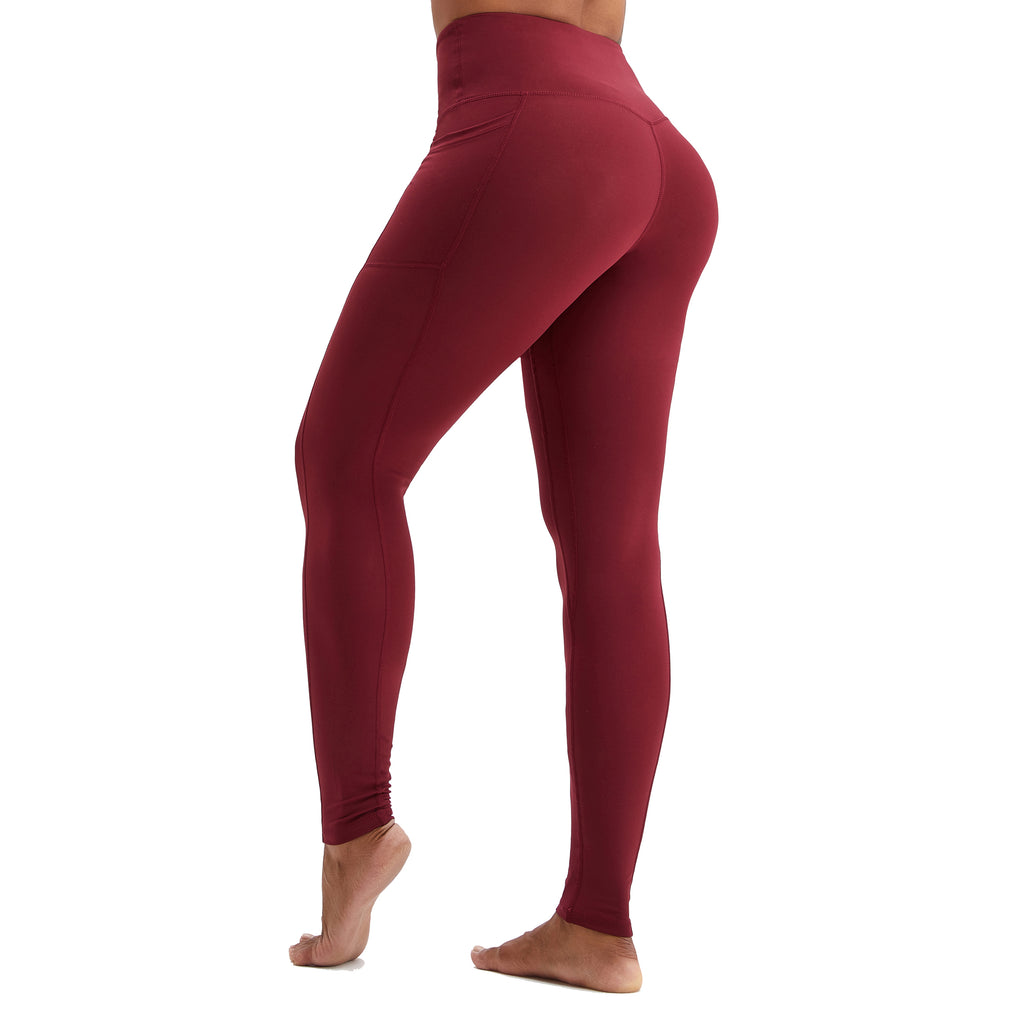 Women's High Waisted Yoga Leggings Workout Pants - Maroon / S