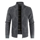 Mens Knitted Cardigan Thick Sweater Full Zip Stand Collar Warm Jumper Fleece Lined Winter Coat