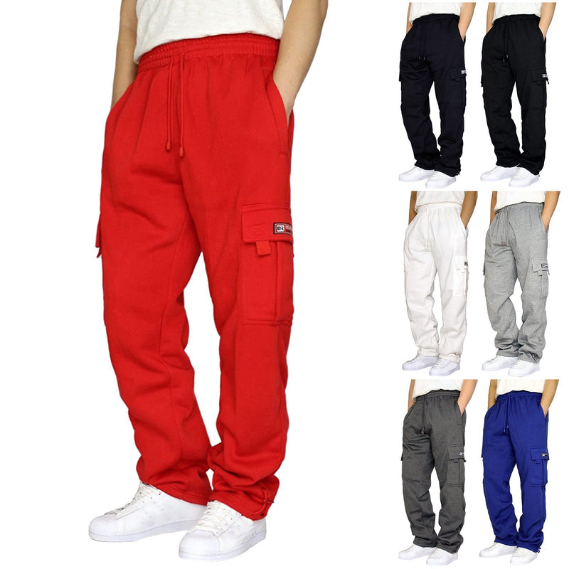 2021 Men's Rope Loosening Waist Solid Color Pocket Trousers Loose Sports Trousers