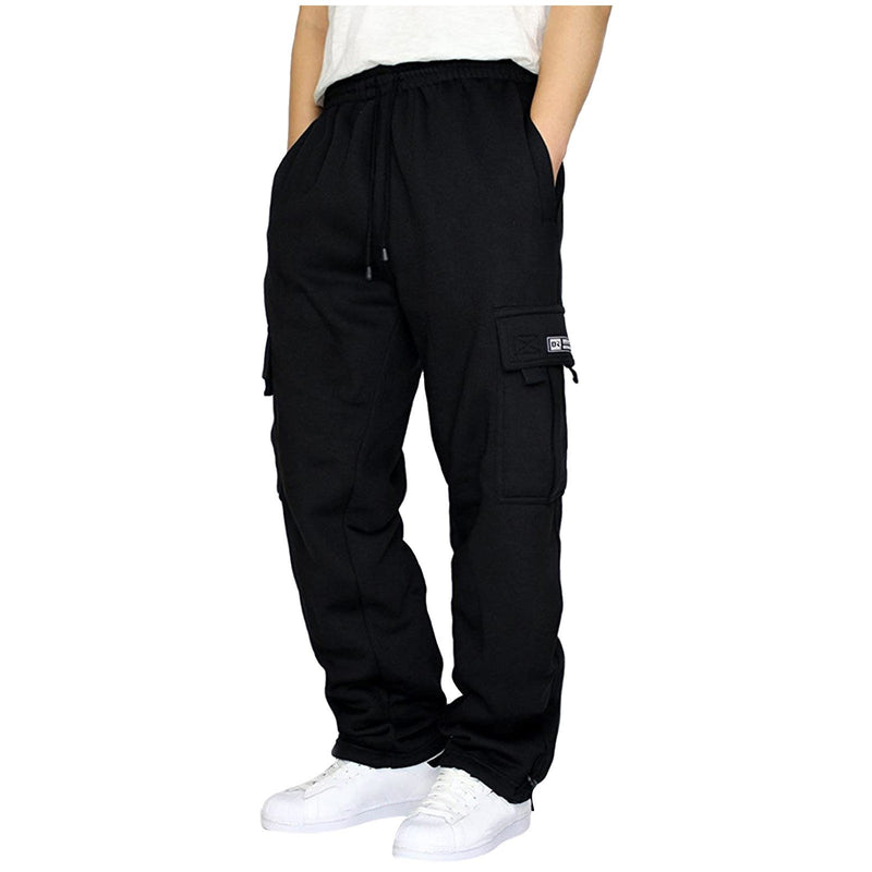2021 Men's Rope Loosening Waist Solid Color Pocket Trousers Loose Sports Trousers