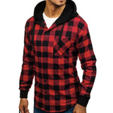 Men's Autumn Casual Plaid Shirts Long Sleeve Pullover Shirt Top Hooded Blouse Sportswear