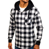 Men's Autumn Casual Plaid Shirts Long Sleeve Pullover Shirt Top Hooded Blouse Sportswear