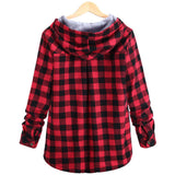 Casual Red Plaid Shirt Hooded Long Sleeve England Shirt Tops Men Harajuku Black Checkered Blouse Couple Clothes