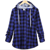 Casual Red Plaid Shirt Hooded Long Sleeve England Shirt Tops Men Harajuku Black Checkered Blouse Couple Clothes