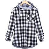 Casual Red Plaid Shirt Hooded Long Sleeve England Shirt Tops Men Harajuku Black Checkered Blouse Couple Clothes