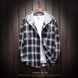 Spring Autumn men's Slim Fit Men Long Sleeve Hooded Shirt Men plaid shirt Male Casual Men Shirt Large size 5XL