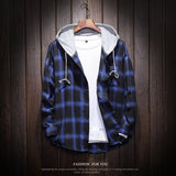 Spring Autumn men's Slim Fit Men Long Sleeve Hooded Shirt Men plaid shirt Male Casual Men Shirt Large size 5XL