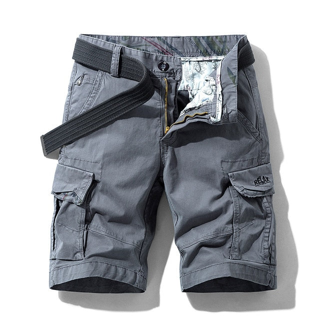 Men Summer New Premium Stretch Twill Cotton Cargo Shorts Men Casual Fashion Solid Classic Pockets