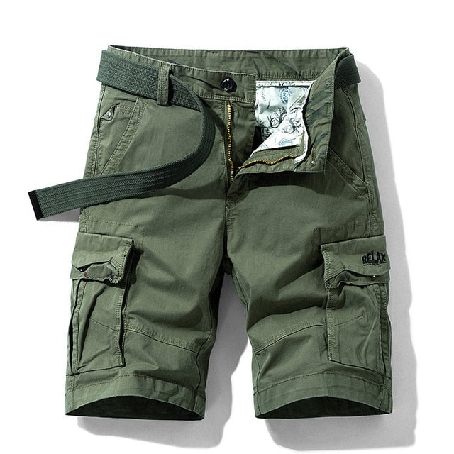 Men Summer New Premium Stretch Twill Cotton Cargo Shorts Men Casual Fashion Solid Classic Pockets