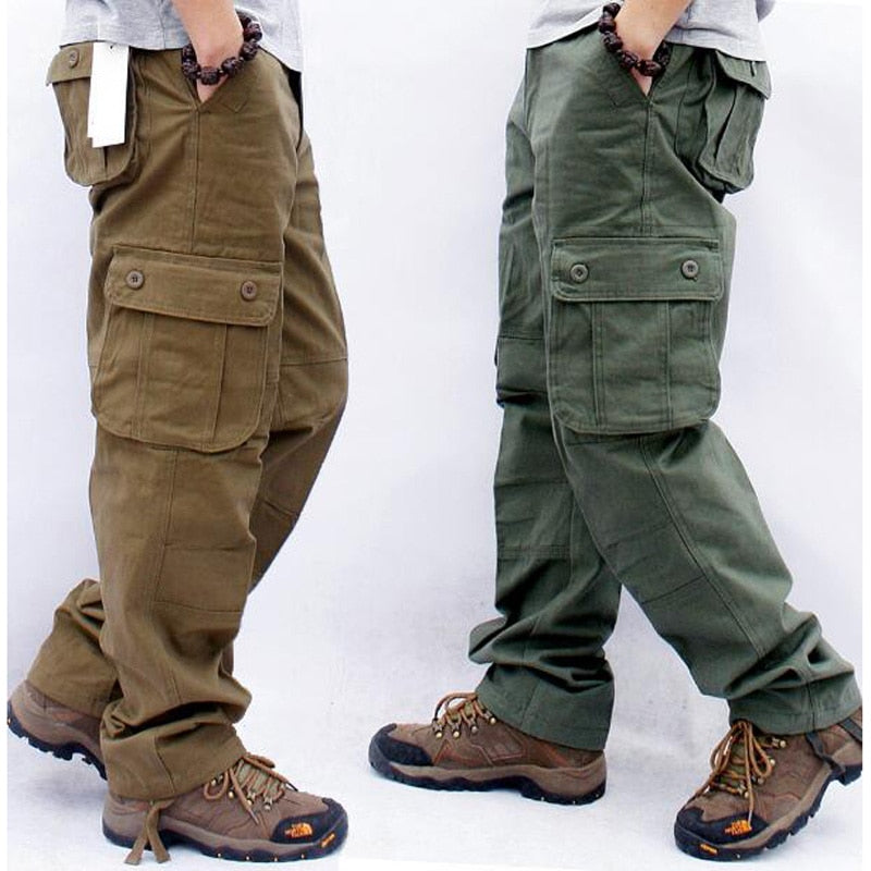 Mens Work Slim Fit Cargo Overalls Skinny Military Casual Pants Pockets  Trousers