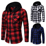 New 2021 Shirt Men Spring Hot Sale Quality Plaid Shirts Hooded Outwear Long Sleeve Casual Male Chemise Homme EU Size S-XXL