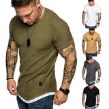 Hot Men's T-Shirts Pleated Wrinkled Slim Fit O Neck Short Sleeve Muscle Solid Casual Tops Shirts Summer Basic Tee New