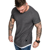 Hot Men's T-Shirts Pleated Wrinkled Slim Fit O Neck Short Sleeve Muscle Solid Casual Tops Shirts Summer Basic Tee New