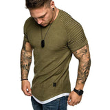 Hot Men's T-Shirts Pleated Wrinkled Slim Fit O Neck Short Sleeve Muscle Solid Casual Tops Shirts Summer Basic Tee New