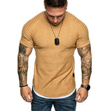 Hot Men's T-Shirts Pleated Wrinkled Slim Fit O Neck Short Sleeve Muscle Solid Casual Tops Shirts Summer Basic Tee New