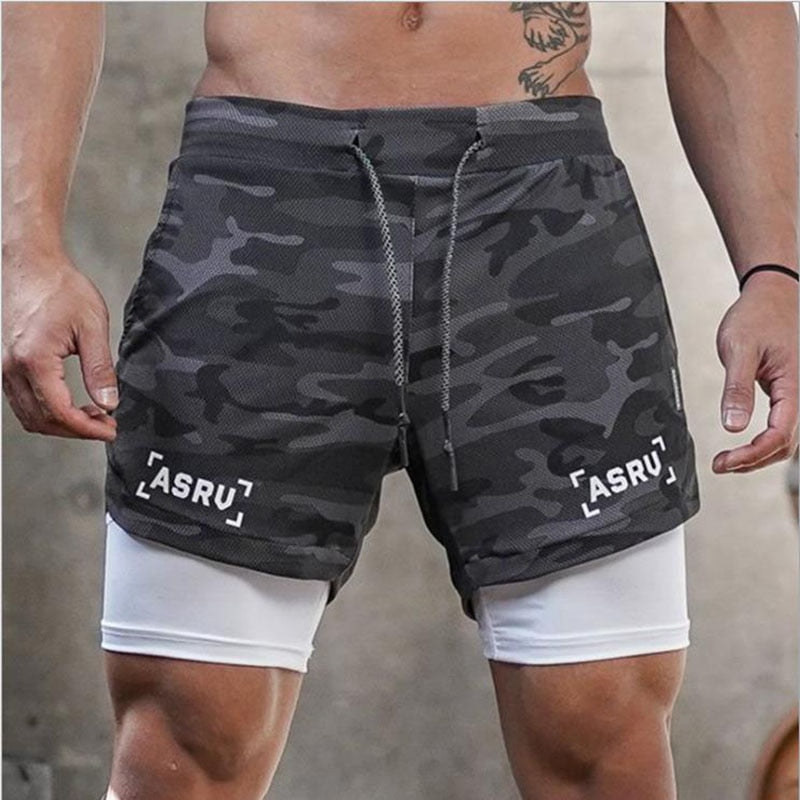 2021 New Double deck Running Shorts Men  Fitness Workout Bermuda Bodybuilding Quick dry Short Pants Male  clothing Bottoms