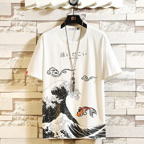 Funny Anime Print Oversized Men T Shirt Hip-Hop Cotton Summer tJapanese Male Causal Fashion Loose Tees