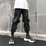 Men Hip Hop Black Cargo Pants joggers Sweatpants Overalls Men Ribbons Streetwear Harem Pants