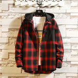 Spring Autumn men's Slim Fit Men Long Sleeve Hooded Shirt Men plaid shirt Male Casual Men Shirt Large size 5XL