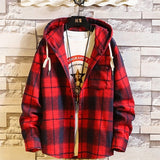 Spring Autumn men's Slim Fit Men Long Sleeve Hooded Shirt Men plaid shirt Male Casual Men Shirt Large size 5XL