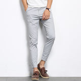 Autumn Men Fashions Solid Color Casual Pants Men Straight Slight Elastic Ankle-Length High Quality Formal Trousers Men