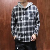 men shirt cotton 2021 autumn new High Quality Long sleeve Casual hooded fashion Loose shirt male Plaid shirt Large size 5XL