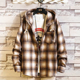 Casual Brand With Hooded Plaid Men' Fleece Shirts Long Sleeves 2020 New Spring Autumn Shirt OverSize M-6XL