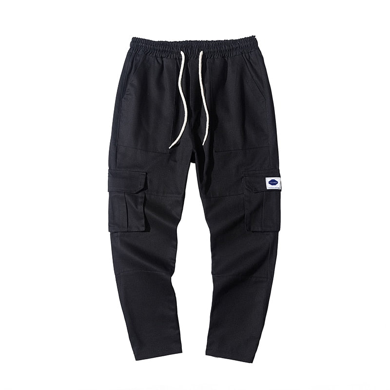 2021 Men's Side Pockets Cargo Harem Pants Fashion Ribbons Black Hip Hop Casual Male Joggers Trousers Fashion Streetwear Pants