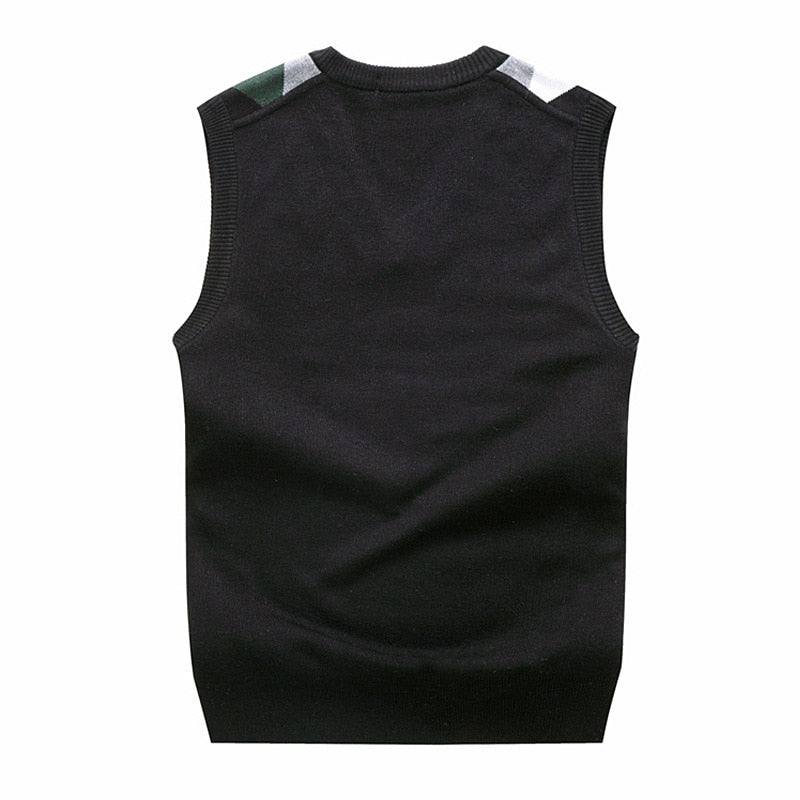 Autumn Spring Warm Thick Sleeveless V-Neck Argyle Slim Fit Fashion Sweaters Vest Knitted Cotton Casual Wool