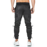 Men's fashion knitting fitness sweatpants outdoor gym running training slacks multi-pocket jogging squats cargo pants